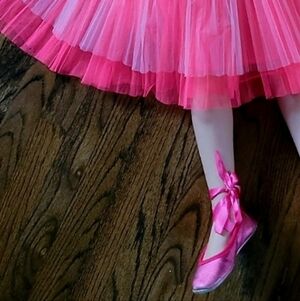 Jacadi Paris Kids Shimmering Hot Pink Ballet Flats With Satin Ribbon